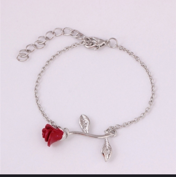 Jewelry - HP!! NWT Silver Goth Boho Red Rose Bracelet!